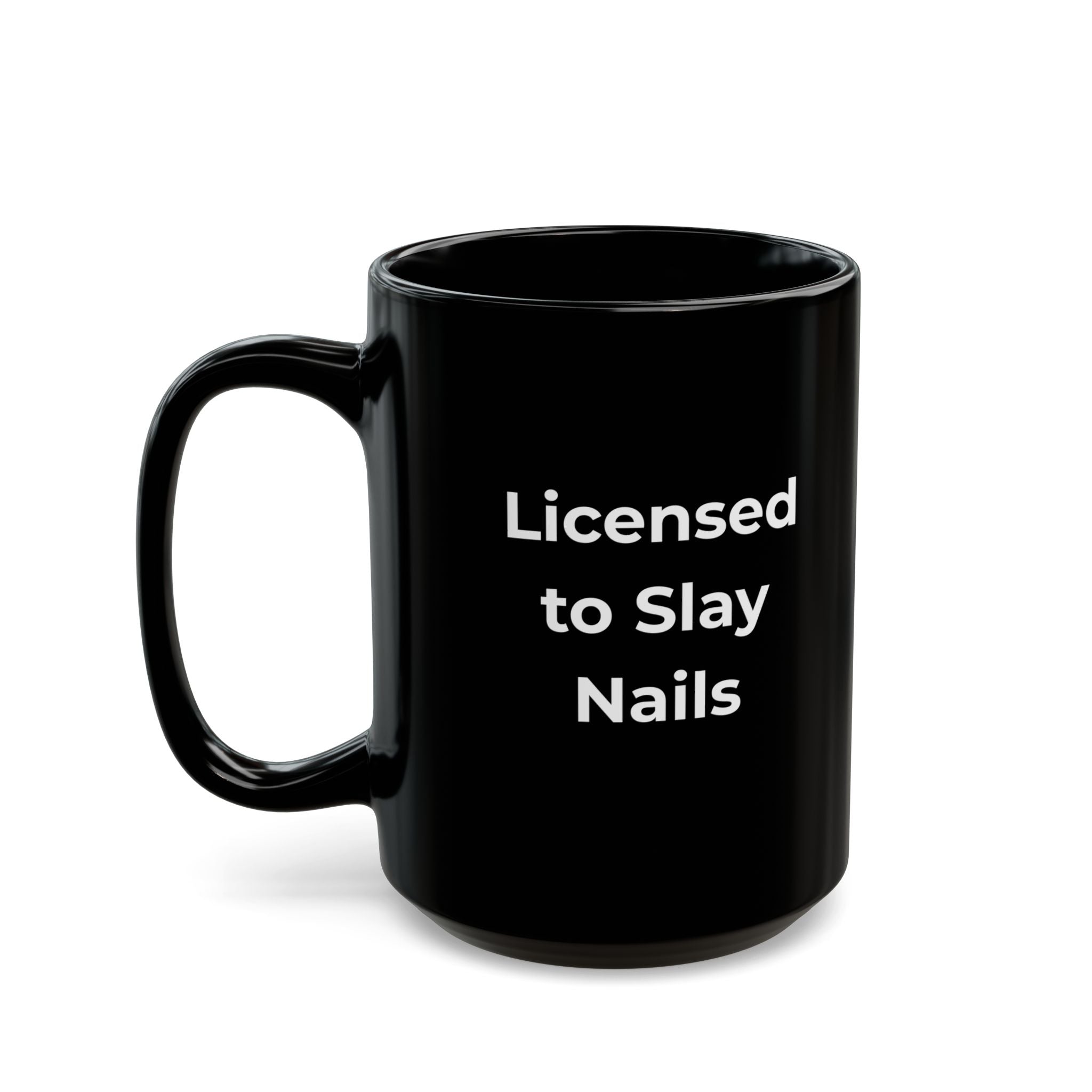 Black mug with a skeleton design and text 'Is it my turn yet?' on a white background