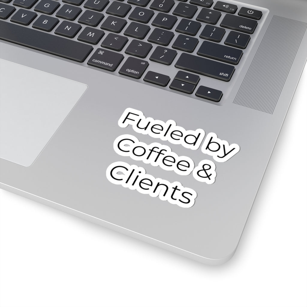 Funny Nail Tech Sticker – Fueled by Coffee & Clients Vinyl Decal for Nail Technicians