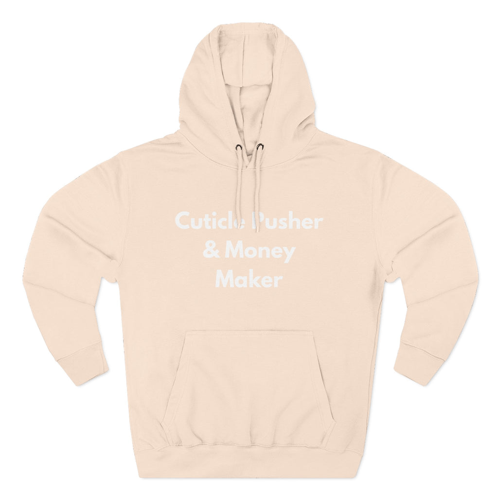 Cuticle Pusher and Money Maker hoodie back view - premium nail tech apparel - Nail Wit