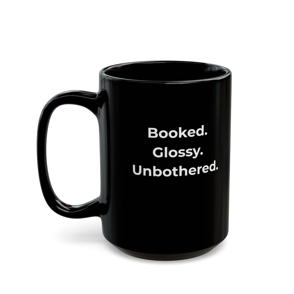 Black mug with white text 'don't put it down PUT IT AWAY' on a white background