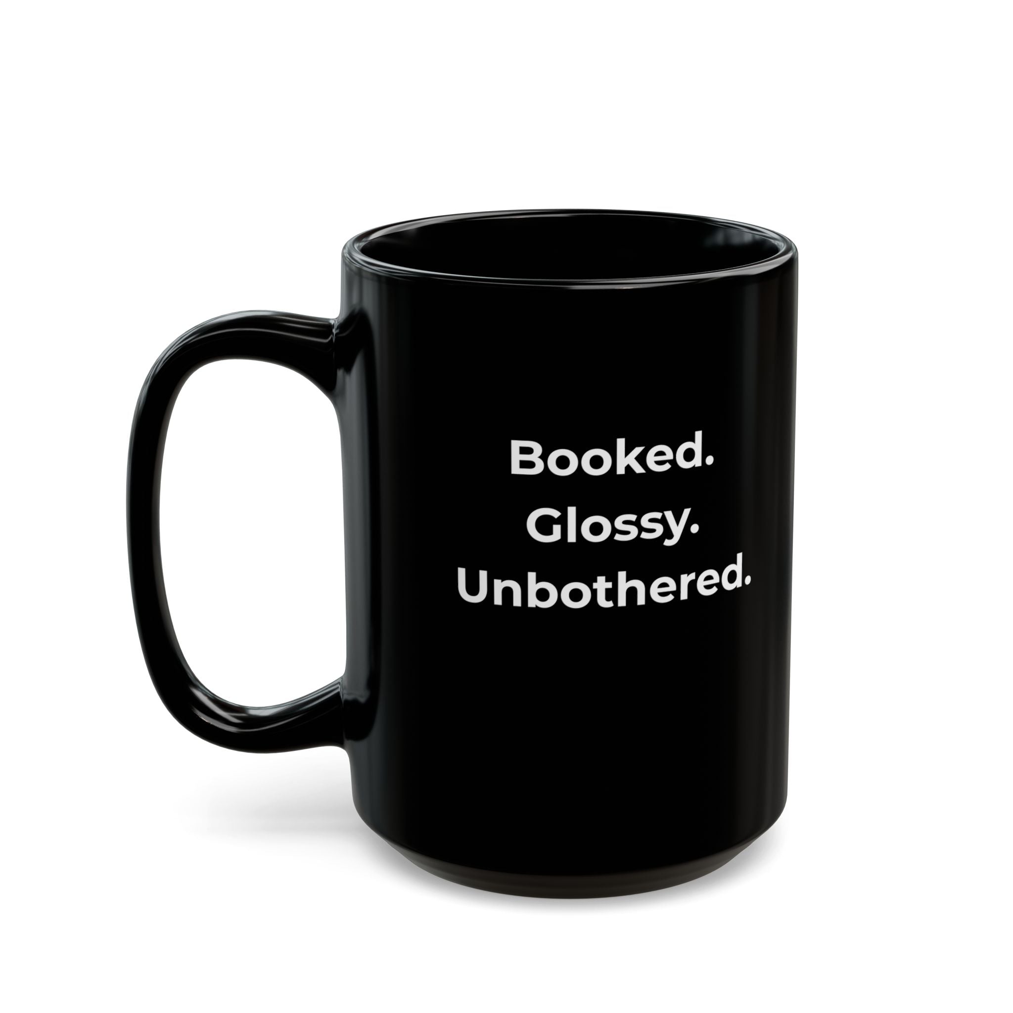 Black mug with white text 'don't put it down PUT IT AWAY' on a white background