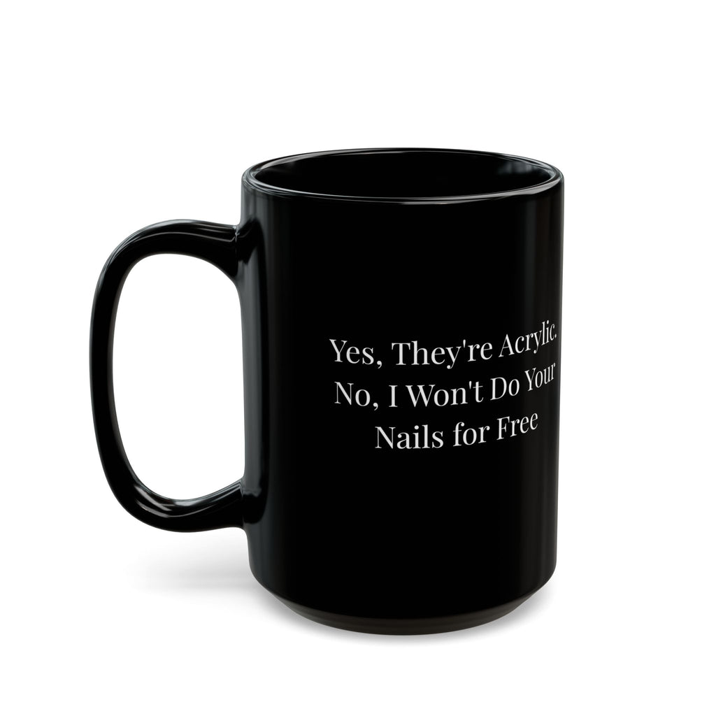Black mug with 'mile' printed on a white background
