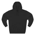 Black hoodie with a white logo on a white background