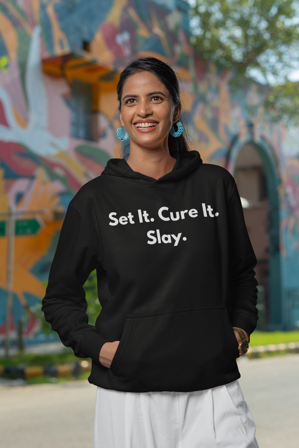 Set It. Cure It. Slay.  Funny Nail Tech Hoodie | Nail Technician Gift